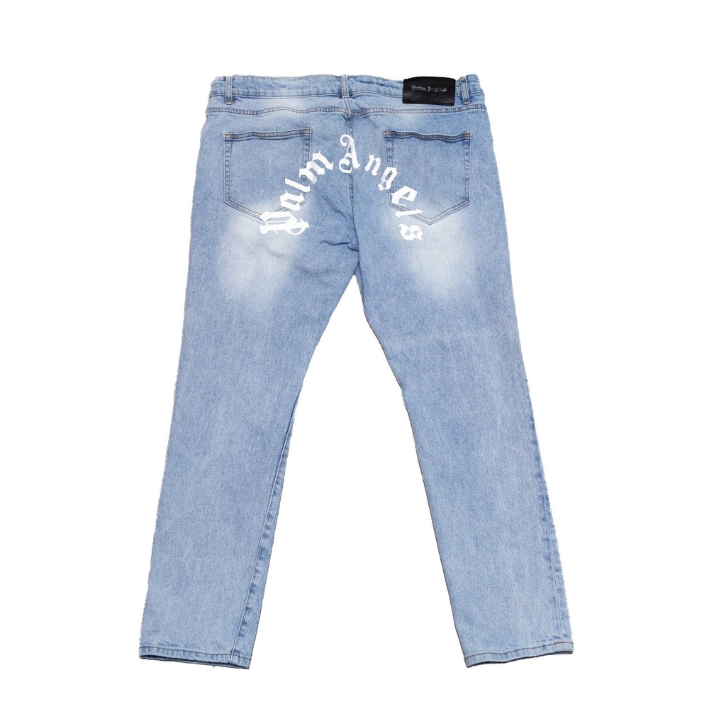 Palm Angels Light Wash Straight Leg Jeans –‎ Gothic Logo Back – Size 38 IT